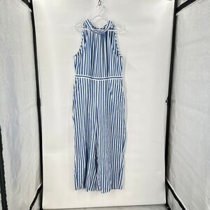J. Crew Jumpsuit Womens 18‎ Wide Leg Blue White Striped Halter Tie Back Coastal